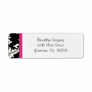Pink and Black Damask Return Address Label