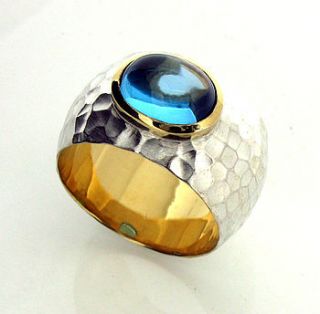 blue topaz hammered silver and gold ring by will bishop jewellery design