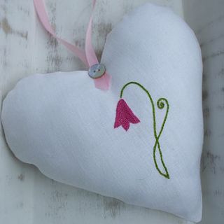hand embroidered pinkbell lavender heart by caroline watts embroidery
