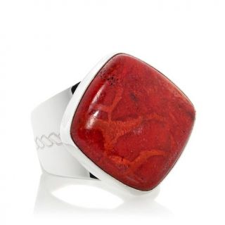 Jay King Red Coral Square Sterling Silver Ring