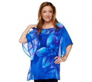 Susan Graver Floral Printed Chiffon Scarf Top with Liquid Knit Tank Top —