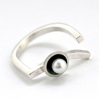 silver pearl art deco ring, asymmetrical by louy magroos