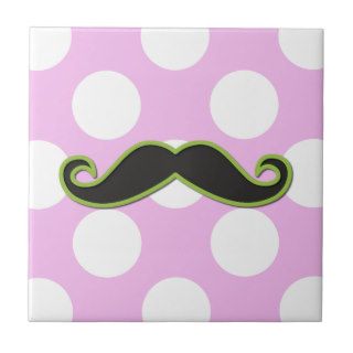 Curly Moustache, Polka Dots   Black Green Pink Ceramic Tiles