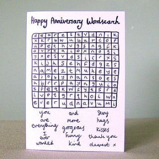 'happy anniversary wordsearch' card by hannah robinson illustration