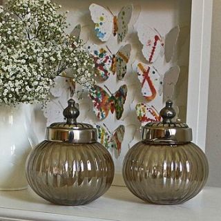 pair deco brown glass jars by marquis & dawe
