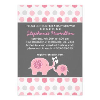 Custom elephant polka dots baby girl shower custom invitations
