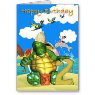 Happy Birthday Turtle making Sandcastles Card