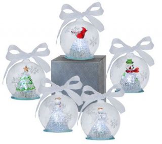 Set of 5 Illuminating Color Changing Glass Ornaments with Gift Boxes —