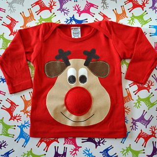 baby squeaky nose rudolph christmas jumper by woolly babs christmas jumpers