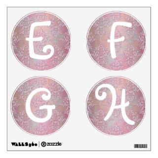 Pink Damask Girly Alphabet Letters E, F, G, H Room Decals