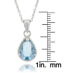 Dolce Giavonna Sterling Silver Blue Topaz and Diamond Accent Teardrop Necklace Dolce Giavonna Gemstone Necklaces
