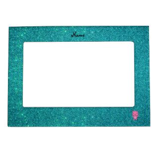 Personalized name pig turquoise glitter photo frame magnets