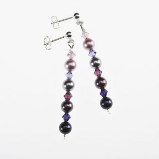 handmade crystal and pearl long earrings by rosie willett designs