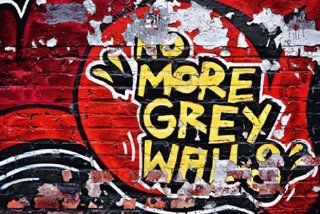 Fototapete Farbige Wand Graffiti Schrift Keine grauen Wnde mehr rot gelb bunt   Gre 366 x 254 cm, 8 teilig Küche & Haushalt