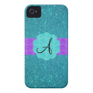 Turquoise glitter monogram iPhone 4 Case Mate cases