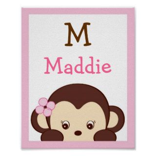 Mod Girl Monkey Dots Nursery Wall Art Name Print