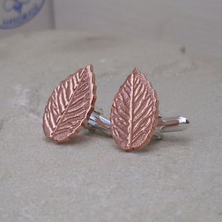 silver & copper autumn leaves cufflinks by tara buzz