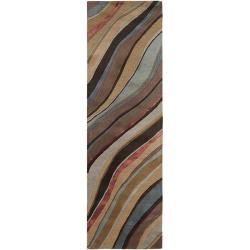Hand tufted Contemporary Multi Colored Striped Painterly New Zealand Wool Abstract Rug (26 X 8)