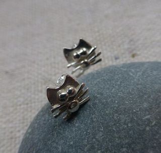 silver cat stud earrings by anne reeves jewellery