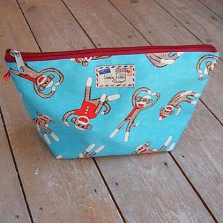 sock monkey cosmetic toiletry wash bag by lovely jubbly