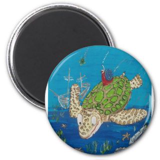 #131 8x10  Hitching a ride on a sea turtle Refrigerator Magnets