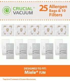 25 Miele FJM Vacuum Bags & 10 Filters, Fits Miele Series S241 S256i, S290 S291, S300i S399, S500 S578, S700 S758 and S4000 S4999, Part # 780510000010, Designed & Engineered by Crucial Vacuum   Household Vacuum Bags Canister
