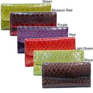 Faux Leather Embossed Snake Skin Checkbook Wallet With One Back Zippered Pocket