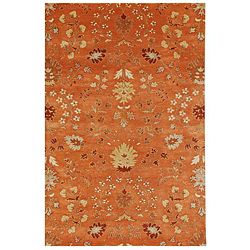 Hand tufted Orange/ Red Floral Wool Area Rug (96 X 136)