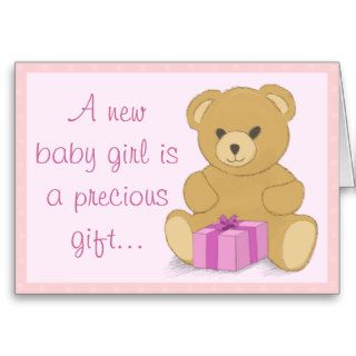 Cute Teddy Bear on Blue Background New Baby Card