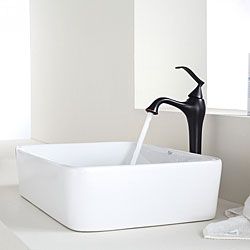 Kraus Bathroom Combo Set White Rectangular Ceramic Sink/ventus Faucet