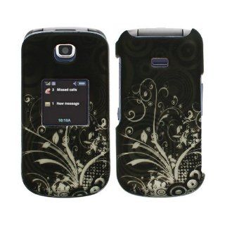 Black Silver Vine Leaf Polka Rubber Coating Snap on Case Hard Case Cover Faceplate for Samsung T259 /T mobile Cell Phones & Accessories