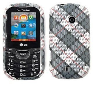 For LG Cosmos 2 VN251 Case Cover   White and Gray Plaid Rubberized TE370 Cell Phones & Accessories