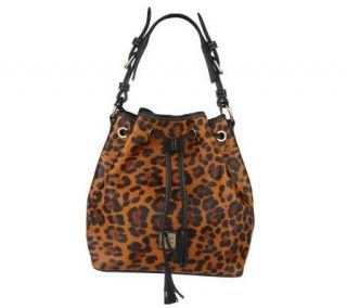 Dooney & Bourke Leopard Print Leather Drawstring Bag —