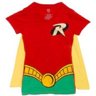 Juniors DC Comics Robin Costume and Cape T shirt Movie And Tv Fan T Shirts Clothing