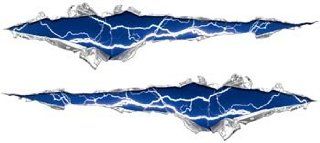 Ripped / Torn Metal Look Decals With Blue Lightning Strike Automotive
