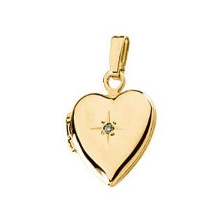 14k Yellow Gold Heart Shaped Locket With Diamond 11.25x1mm   JewelryWeb Jewelry