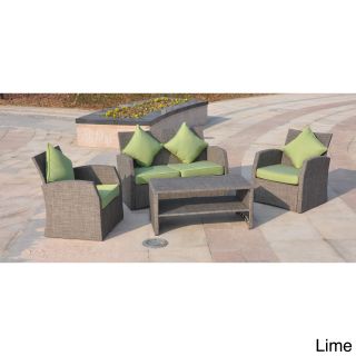 International Caravan International Caravan Aruba Aluminum/ Textweave 4 piece Settee Set Green Size 4 Piece Sets