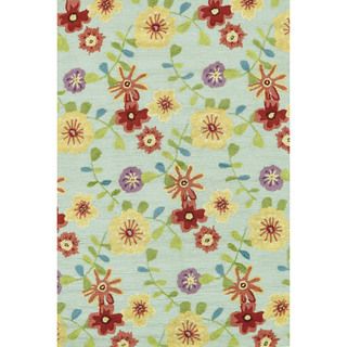 Hand hooked Peony Celadon Multi Floral Rug (5 X 76)