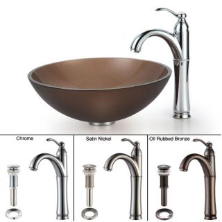 Kraus Bathroom Combo Set Brown Frosted Glass Vessel Sink/rivera Faucet