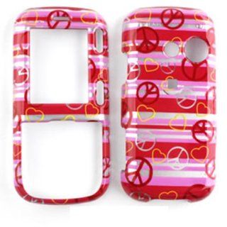 ACCESSORY HARD SNAP ON CASE COVER FOR LG RUMOR2 / COSMOS LX 265 GLOSS PINK PEACE HEARTS Cell Phones & Accessories
