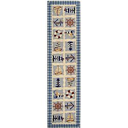 Hand hooked Sailor Ivory Wool Runner (26 X 8)