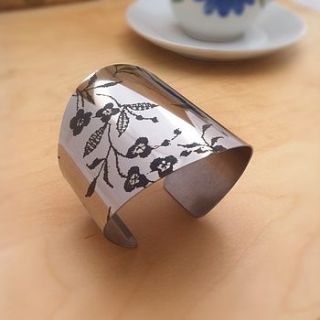 stainless steel french lace curved cuff by jessica flinn designs