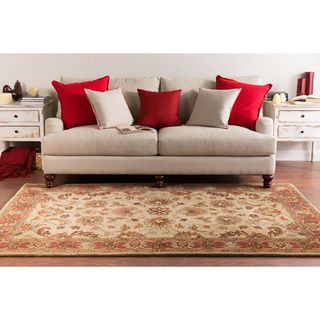 Hand tufted Vault Beige/red Traditional Border Wool Rug (8 X 11)