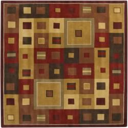 Hand tufted Contemporary Red/brown Geometric Square Mayflower Burgundy Wool Abstract Rug (99 Square)