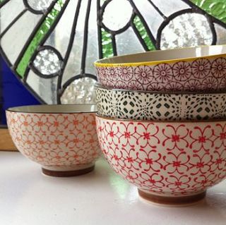 set of four patterned porcelain cereal bowls by the forest & co