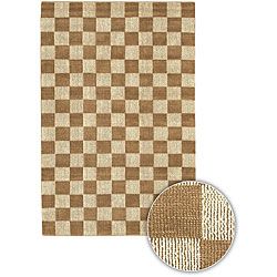 Hand knotted Mandara Brown Checkerboard Rectangular Jute Rug (26 X 76)