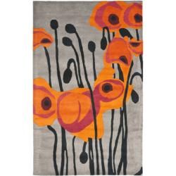 Handmade Elegance Grey/ Orange New Zealand Wool Rug (36 X 56)