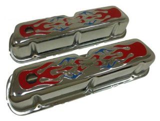 1962 85 Ford Small Block 260 289 302 351W Steel Valve Covers   2 Color Flamed Automotive