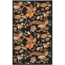 Handmade Blossom Botanical Black Wool Rug (3 X 5)