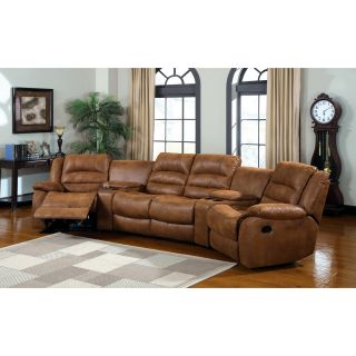 Furniture Of America Mayoli Leather like Caramel Sectional Set With Duo Recliners